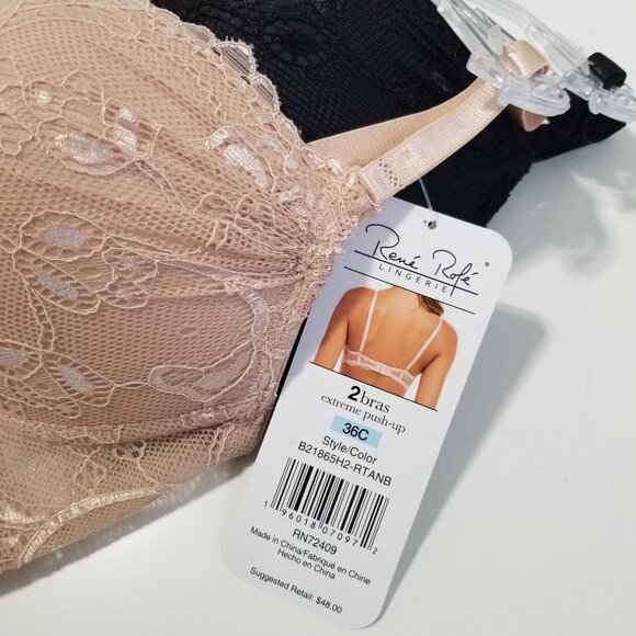 NWT RENE ROFE Extreme Push Up 2 Pack Bras Color Black/Beige‎ Size 36C - Picture 10 of 10